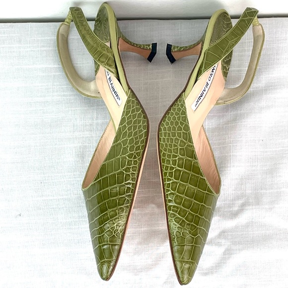 Manolo Blahnik Green Alligator Slipback Pumps size 39 - Picture 8 of 9